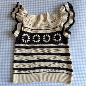 Rails Navy and Cream Crochet Sweater Top